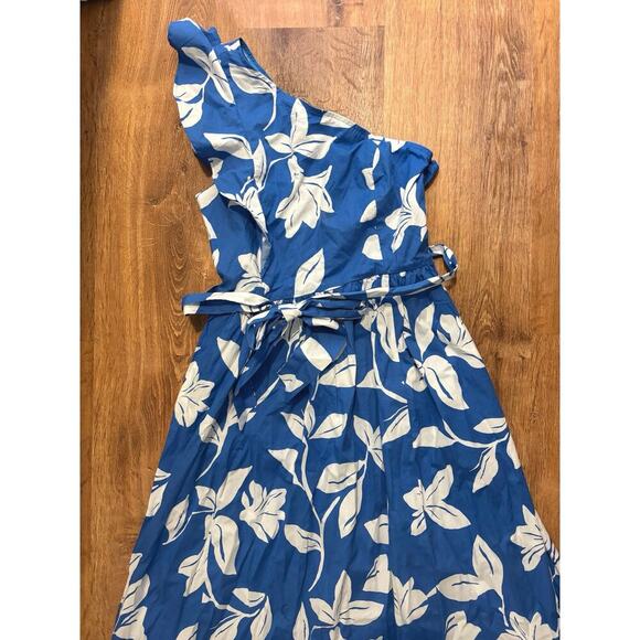 NWT J.Crew One-shoulder Midi Dress Tropical Floral Print Blue Size 6 - Picture 5 of 8
